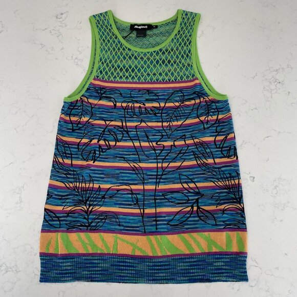 Desigual Knit Slvless Cotton Viscose Abstract Print Tank Top Multi Color M/L - Picture 11 of 11